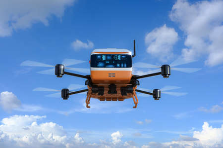 Automation warehouse concept withÂ 3d rendering delivery drone or robot flyingの写真素材