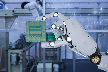 3d rendering robotic arm with chipset for semiconductor manufacturing