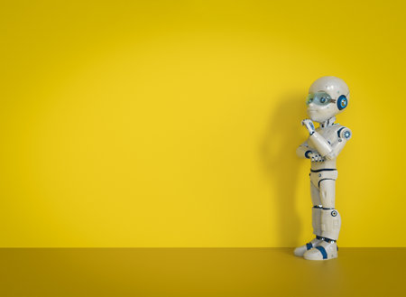 3d rendering cute robot or artificial intelligenceÂ robot with cartoon character thinkの写真素材
