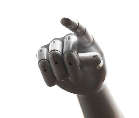 White robot hand finger point isolated on white background