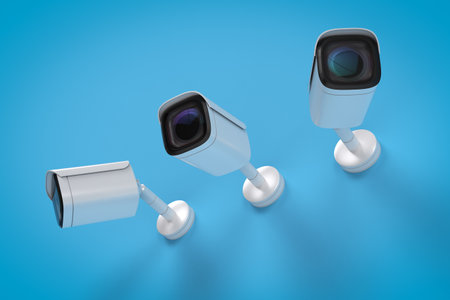 3d renderingÂ security camera or cctv camera on wallの写真素材