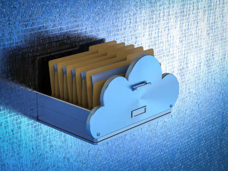 Cloud storage technology with 3d rendering drawer with files in cloud