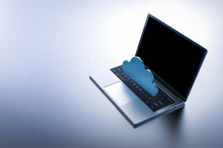 Cloud storage technology with 3d rendering files in cloud with computer notebookの写真素材