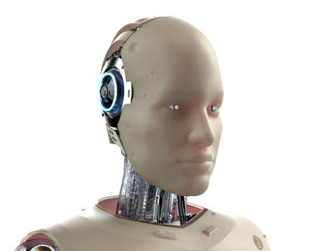 3d rendering ai robot with human skin isolated on white