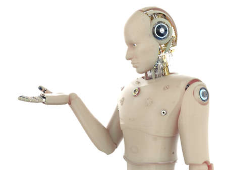 3d rendering robot open hand with human skin isolated on white