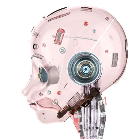 3d rendering ai robot with glassy red skin isolated on white