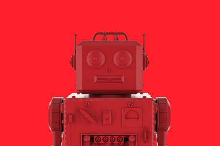 3d rendering single color red ai robot on red backgroundの写真素材