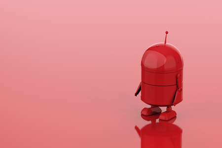 3d rendering single color red ai robot on red backgroundの写真素材