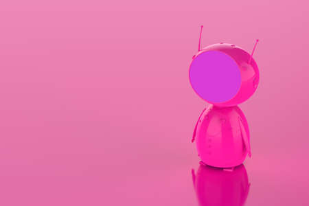 3d rendering neon pink single color ai robot on pink backgroundの写真素材