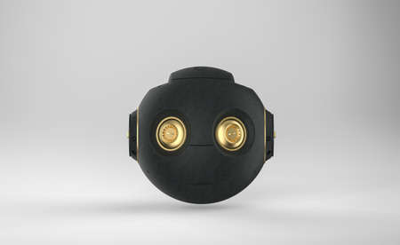 3d rendering black ai robot toy or cyborg on grey background