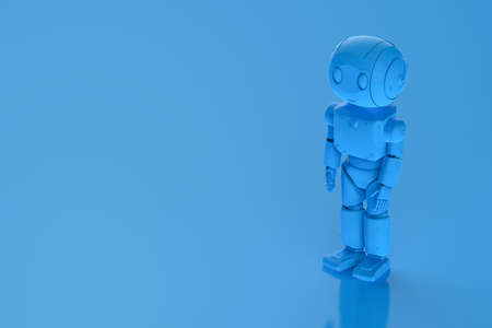 3d rendering single color blue ai robot on blue backgroundの写真素材