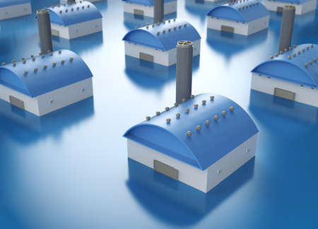 3d rendering factory exterior model with smokestack