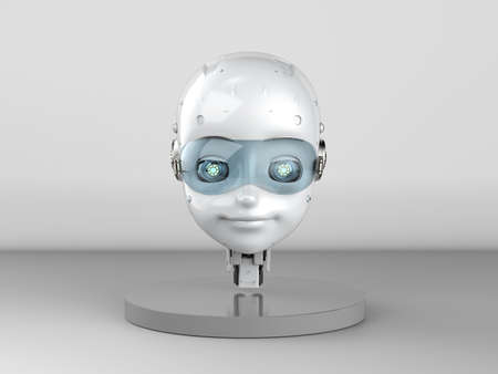 3d rendering cute robot or artificial intelligenceÂ robot with cartoon characterÂ on grey...