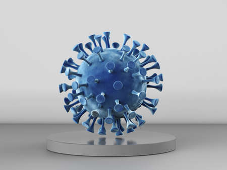 3d rendering blue bacteria or virus cell on grey backgroundの写真素材