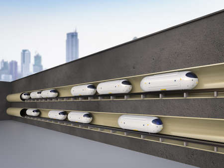 Transportation technology with 3d rendering high speed automation trains in tunnels