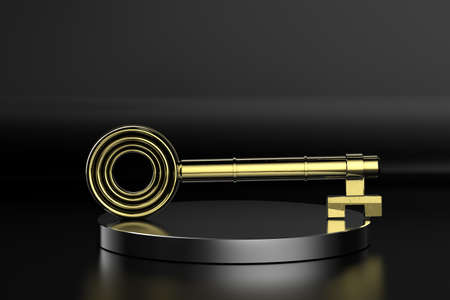3d rendering golden key or success key on black backgroundの写真素材
