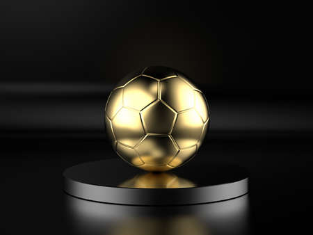 3d rendering golden soccer ball on black backgroundの写真素材