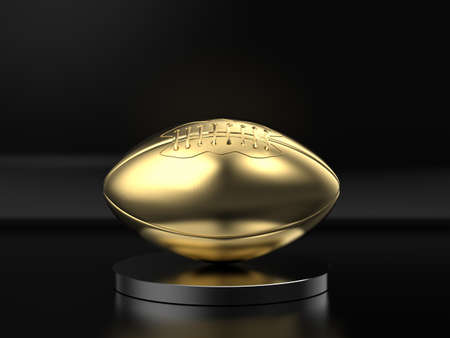 3d rendering golden rugby ball on black backgroundの写真素材