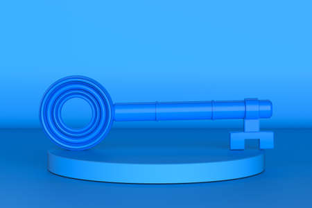 3d rendering blue key on blue background