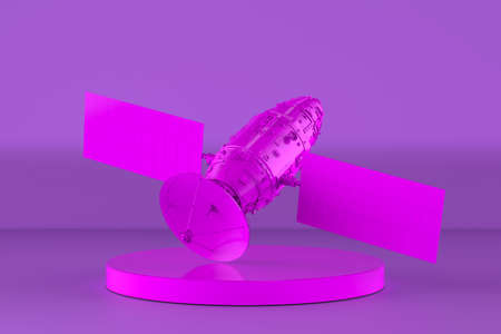 3d rendering pink satellite dish on pink backgroundの写真素材