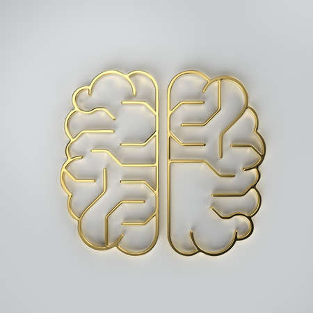 3d rendering golden artificial intelligence brain or circuit board in brain shape