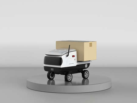 Automation warehouse concept with 3d rendering delivery robot carry boxの写真素材
