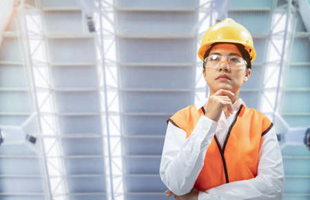 Construction business concept with civil engineer and cityscape backgroundの写真素材