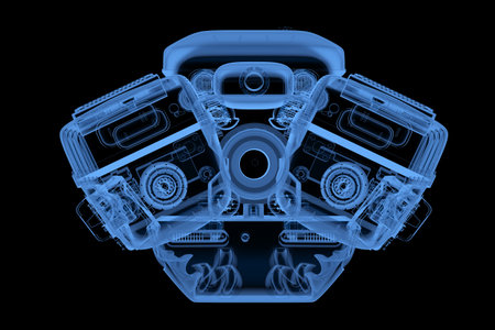3d rendering x-ray car engine or machine on black background
