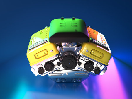 3d rendering car engine or machine