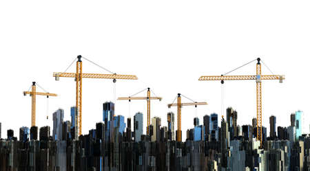 3d rendering yellow construction crane in cityの写真素材
