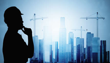 Construction business with civil engineer and construction siteの写真素材