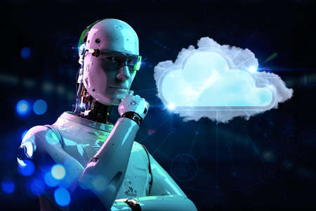 Cloud computing technology concept with 3d rendering robot and graphic display