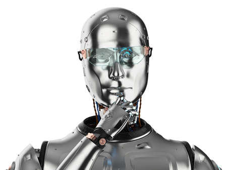 3d rendering ai robot computing or analyzing isolated on white