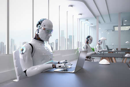 Automation worker concept with 3d rendering ai robot working in smart officeÂ 