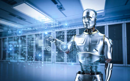 Automation server with 3d rendering assistant robot or artificial intelligenceÂ robot with graphic...