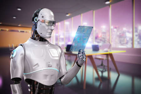 Automation worker concept with 3d rendering ai robot working in smart office