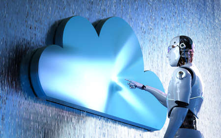 Automatic cloud storage technology with 3d rendering robot work with cloud
