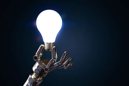 Creativity concept with 3d rendering robot hold lightbulbの写真素材