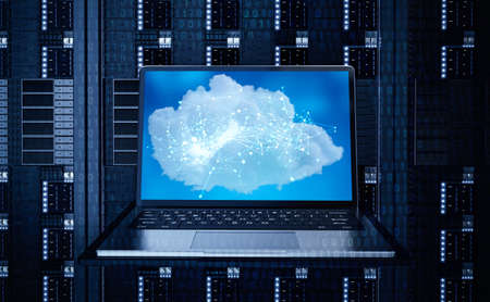 Cloud computing technology with 3d rendering cloud on computer notebookの写真素材