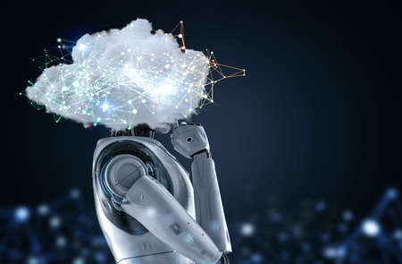 Cloud computing technology concept with 3d rendering robot with graphic displayの写真素材