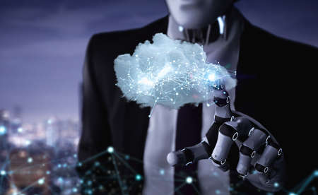 Cloud computing technology concept with 3d rendering robot with graphic displayの写真素材