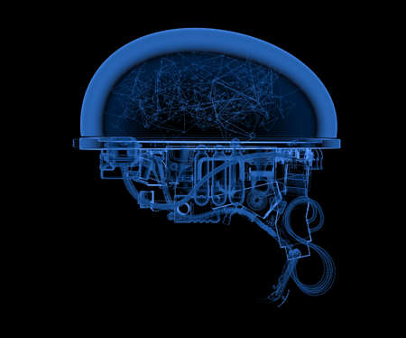 AI brain with 3d rendering x-ray electronic brain with connection line graphicの写真素材