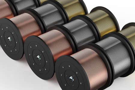 3d rendering group of metal, brass and copper coils or wires