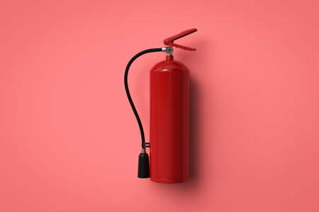 3d rendering fire extinguisher hanging on red wall
