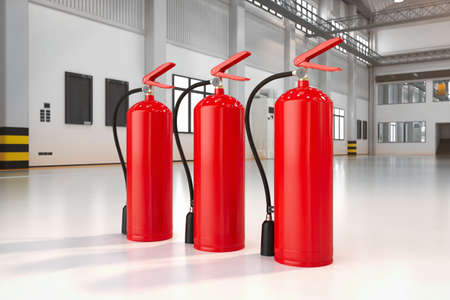 3d rendering fire extinguisher in factory