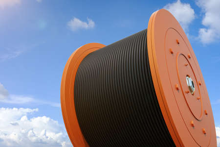 3d rendering roll of black wire or cable coilの写真素材