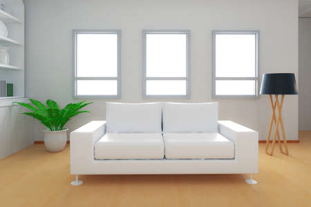 Living room interior in cosy style with sofa and lamp