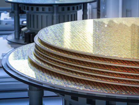 3d rendering silicon wafer plates for semiconductor manufacturingの写真素材