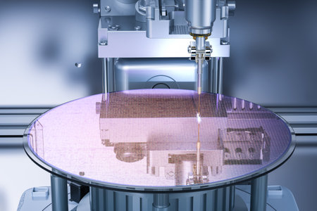 Semiconductor manufacturing with 3d rendering robotic arms with silicon wafersの写真素材