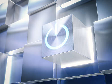 3d rendering power button pop up on wall